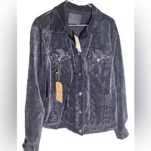 Lucky Brand Women's Large Tomboy Trucker Denim Velvet Jean Jacket Black NWT $119